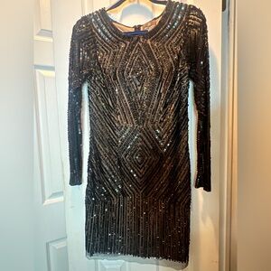 Adrianna Papell Black Sequin Long Sleeve Dress